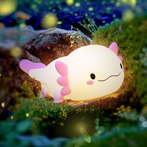 UNEEDE LED Nachtlicht Kinder Stilllicht Axolotl Silikon USB Dimmbar | Touch Nachttischlampe Tischlampe Stehende Haltung Babyzimmer Einschlafhilfe Niedlich Kawaii