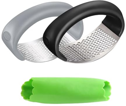 MAEXUS® Vitlökspress, 2 stycken, rostfri stål, enkel hantering, rostfritt stål för vitlökstillverkning 【Svart + grå”]