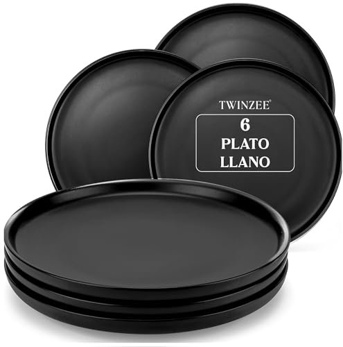 Twinzee Vajillas Completas de Gres Negro - Juego de 6 Platos Grandes - Resistente al Microondas y Lavavajillas - Vajilla y Artes de la Mesa Elegante