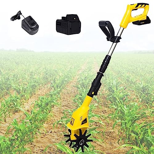 LZDOYY Electric Tiller,Cordless Garden Tiller Rotavator with Rechargeable Battery and Charger Tillage,Depth 17cm, Cultivated Land Width 10cm, Adjustable Cultivator for The Garden,Vegetable Plots,220V