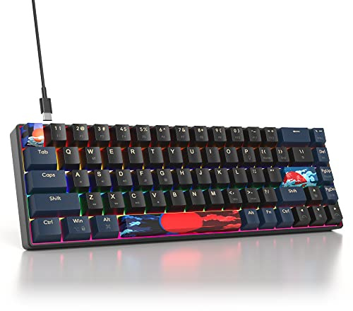 SbocKeeb Gaming Tastatur Mechanische 60 Prozent, Mini Tastatur 65 Prozent Amerïka QWERTY, 68 Tasten Tastatur Regenbogen Hintergrundbeleuchtung für PC Gamer（GT68-Rainbow/BlueSamurai-B）