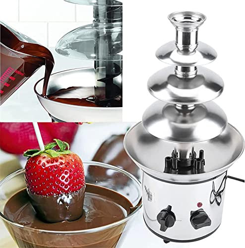 4 Tiers Chocolate Fountain, Stainless Steel/Choc Fondue Fountain, Buffet Heater Machine, 1.8kg Capacity, Easy to Assemble
