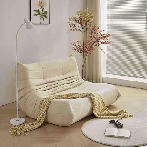 okwish Beanbag-Sofa, riesiges Doppelsofa, aus Teddy-Fleece-Material, übergroßes Lazy Sofa, ideal zum Lesen und Entspannen drinnen und draußen, Beige