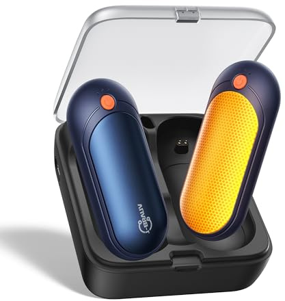J-BRAUV Handwärmer Elektrisch 2er Set, 2000mAh Taschenwärmer Wiederverwendbar Mit 10000mAh Ladebox, 5 Heizstufen Beidseitig Handwärmer USB Bis 24h Heizung, Für Kinder Männer Frauen
