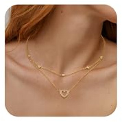 Gold Stapelbare Layered Ketten Zirkonia Herz Anhänger Halskette für Damen