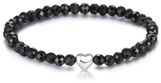 CASSIECA Armband Damen Schwarzer Achat Armbänder Frauen 925 Silber Herz Armband Weihnachten Geburtstag Geschenke Frauen Schmuck mit Geschenk Box