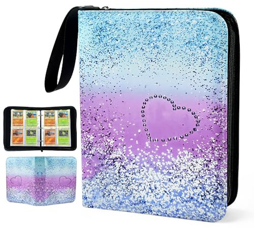 KYYGKY Sammelalbum Sammelmappe mit 4 Fächern 400 Seiten Herzform Sammelkarten Album Heft Tragbarer Wasserdichter Kartenalbum Kartenbuch Sammelkartenalben Sammelordner Karten Sammelheft für Kinder