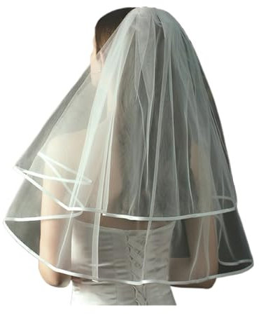 GSCLZ Brautschleier Kurze Brautschleier Weiß Elfenbein Hochzeit Zubehör Kurze Ellbogenlänge Schleier Tüll Kamm 2 Schichten Brautschleier FüR Frauen Und MäDchen(Ivory)