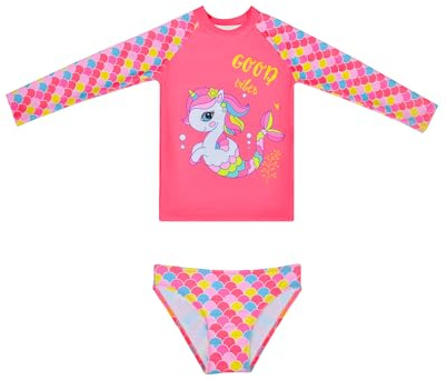 Bañadores de Manga Larga Sets Rashguard Traje de Baño Protección Solar Ropa de Baño para Niñas de 2 a 12 Años (10-12 Years, LA668-Red)