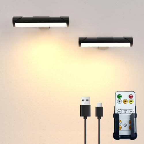 Starxing 2PACK Picture Lights with Remote, Wireless Battery Painting Light with 3 Lighting Colors, 2200mAh Rechargeable Art Display Light Dimmable, Timer Wall Lamp for Artwork Gallery 20CM