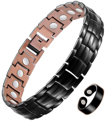 Jecanori 99,9 % koppararmband för män med ultrastark magneter, effektivt magnetiskt armband för män och kopparring, justerbar armbandslängd med verktyg och presentask., 8.54 inches, Koppar