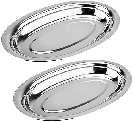 LAPYAPPE 2stücke Edelstahl Ovale Platten Dickes Material Langlebig Und Rostfrei Steamed Fish Plates Und Servierplatten Für Restaurant Food Steamer Plate Vielseitig Für Obst Fleisch Und Kuch