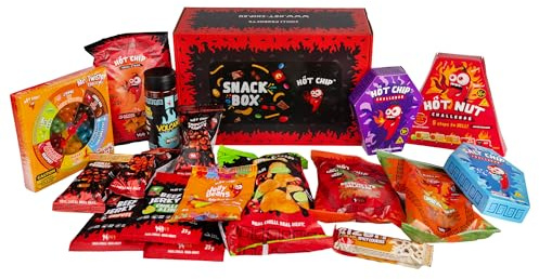 HOT CHIP Gift Set Snack Box – 16-teiliges Schärfe-Geschenkset mit Chips, Jerky, Nüssen & Süßigkeiten – Scharfe Snacks probieren & verschenken – Für Männer, Foodies & Mutige