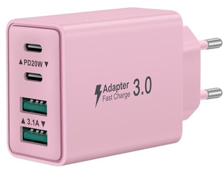 Chargeur USB C, 40W 4 Port Prise Chargeur Rapide USB C, 2Pack Multiple Secteur Double PD+QC 3.1A Type C Adaptateur pour iPhone 17 16 15 14 13 12 11 Pro Max 8 7 6S Plus Mini SE, iPad, Samsung Galaxy