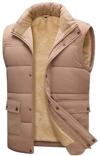 Lonya Veste Sans Manches Homme Gilet Polaire Hiver Chaud Coupe-vent Col Montant Légère Manteaux Sans Manche Gilet de Pêche Avec Plusieurs Poches, Nude Kaki, XXL