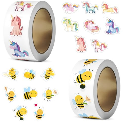 VOSSOT 1000 Stück Biene & Pferde Aufkleber Biene Belohnungsaufkleber für Kinder Tiere Fans, Bienen etiketten aufkleber Niedlich Bunt für Schule, Scrapbooking, DIY Geschenk Mädchen Geburtstag