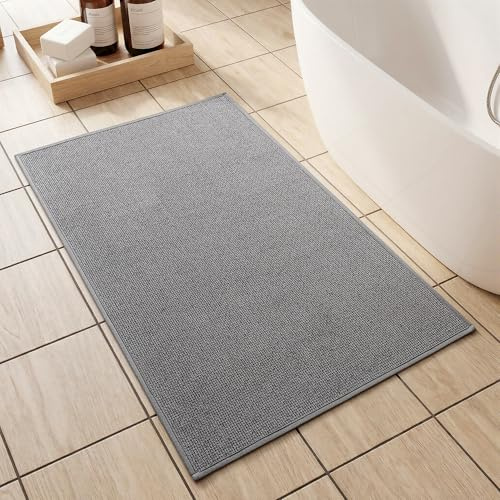 YIHOUSE Bathroom Rugs Mat 16x24, Non Slip Quick Dry Bath Mats for Bathroom Absorbent Ultra Thin Bath Rugs Machine Washable Fit Under Door for Sink, Cabinet, Laundry (Grey, 16x24)