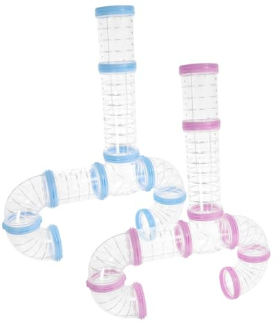 KOMBIUDA 2 Uppsättningar Hamsterrörsset DIY med Externa Tunnlar i Tjock för Burar Främjar Utforskning och Rumsuppfattning för Smådjur Hamstrar Rosa och Blått