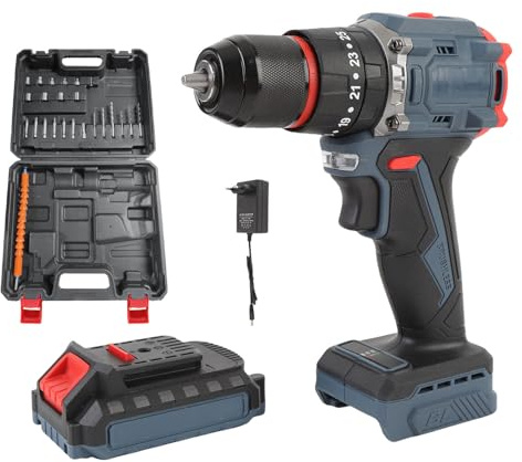 Candeon Kit de Herramientas de Taladro Inalámbrico, Juego de Perforación de Potencia de 21V de Destornillador Eléctrico Controlador de Taladro con Batería y Cargador, (Enchufe de la UE)