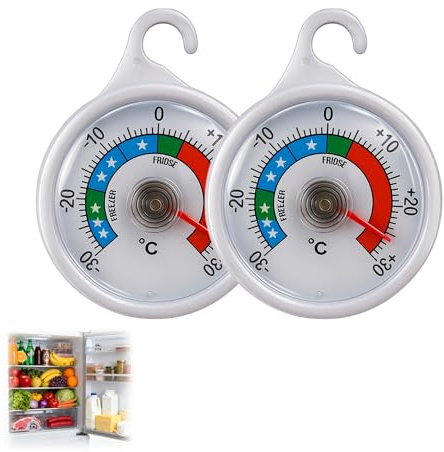 2PCS Fridge Freezer Thermometer with 52 mm Dial, Dial Refrigerator Thermometer, Colour Coded Zones, Refrigerator Thermometer for Refrigerators, Freezers and Cold Storage, Error range: ±2 degrees