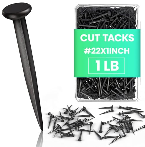 Therwen 1lb Upholstery Carpet Tacks Bulk Black Furniture Tacks Box of Hardware Cut Nails for Wood Stairs Runners Shoe Hanging and Securing Charts Banners Calendars(#22 x 1inch)