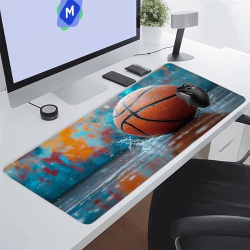 Tappetino Mouse XXL Gaming 1200x600x3 mm Gocce D'Acqua Basket Tappetino per Mouse Grande Cuscinetto per Tastiera Grande da Scrivania Gaming Mousepad Lavabile per Ufficio e casa