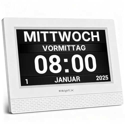51Bright.X 7 Zoll Digitale Kalenderuhr für Senioren mit Sprachansage | Großes Display, Deutsche Sprachausgabe, Digitaler Kalender, Fernbedienung, Alltagserinnerungen, Dimmbar