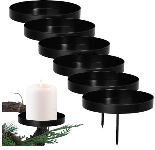PIujsym 6er Set Kerzenhalter Adventskranz Schwarz, kerzenhalter stumpenkerzen zum Stecken mit Spieß, Kerzenstecker für adventkranz, Weihnachtsdekoration und kreative Festtagsgestaltung