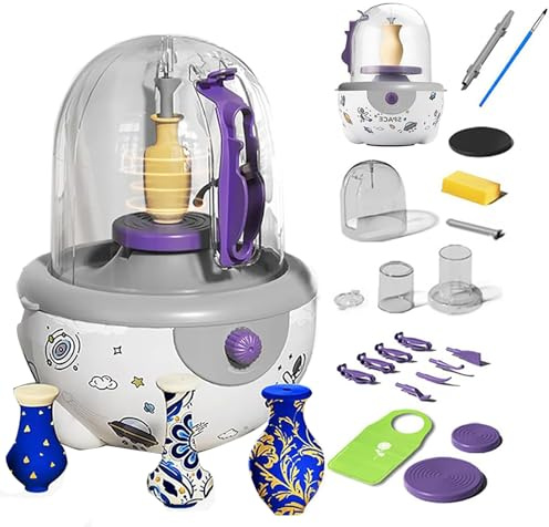 Tornio per Ceramica per Bambini, Kit Fai da Te da 21 Pezzi con Argilla Che asciuga all'Aria Senza sporcare, Piatto Girevole smontabile aggiornato con velocità Regolabile, Kit di Argilla