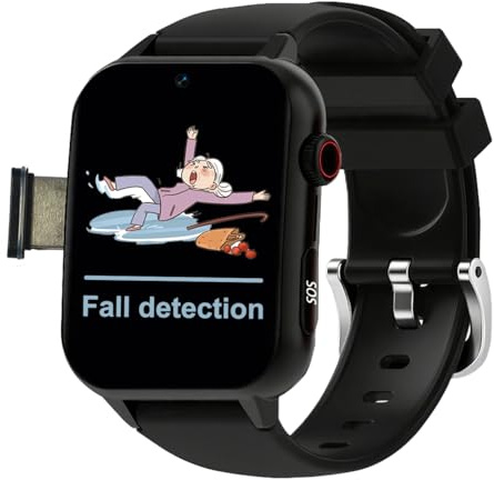 VCYEX Montre 4G pour Seniors avec Détection De Chute, Bouton SOS, GPS, Appels Vidéo HD, pour Alzheimer Et DémenceBlack,1.96 * 1.57 inch
