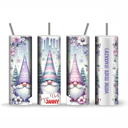 Gobelet Isothermique Personnalisé Lutins Violet Clair – Prénom & Message – Design Coloré Noël – Tumbler Inox Double Paroi – Cadeau Original Fêtes