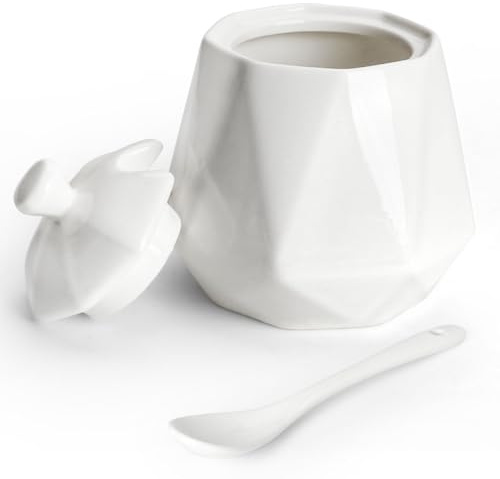 Cyimi Sugar Bowl, 300ml Porcelain Sugar Bowl with Lid and Spoon, 10 oz Sugar Jar Container for Kitchen and Home Salt Container for Coffee Bar