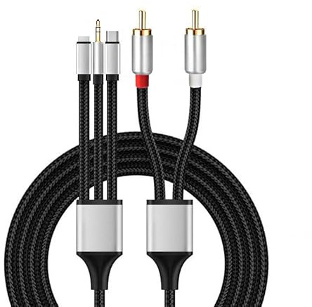 Berfea Câble RCA, Câble Audio jack 3,5 mm et USB-C vers 2 x RCA jack Male, téléphone vers phono, stéréo, compatible avec iPhone, Samsung Galaxy, pour amplificateurs, enceintes DJ et HiFi