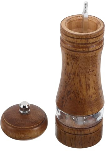 HOMSFOU Moulin à Poivre Manuel 15 Cm Bois avec Bouteille Transparente, Réglable pour Mouture Fine ou Grossière, Moulin à Sel Manuel Polyvalent, Accessoire la Cuisine pour Assaisonnement