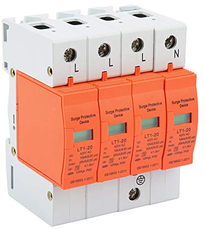 BONKZEBU Dispositivo di Protezione Contro le Sovratensioni Domestiche 4P 20KA 420V, Scaricatore di Fulmini con Guscio Ignifugo, per Elettrodomestici e Connessione Equipotenziale