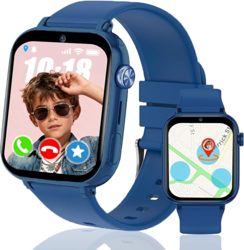 Ruopoem Reloj Inteligente Niño 4G, Reloj GPS Niños Localizador y Llamadas SIM SOS Chat Videollamada Juego Despertador Impermeable Modo Clase, Smartwatch Niños con Tarjeta SIM Regalo Niña Niño
