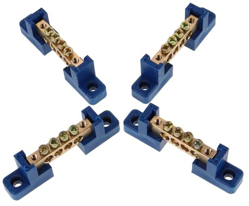 HAKIDZEL Kit Morsettiera in Rame 4 Fori Barra di Collegamento Morsetto Morsettiera di Distribuzione per Messa a Terra Armadi Elettrici e Quadri di Distribuzione