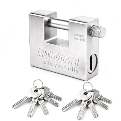 BREEZENEST 10 Keys 1.1KG Container Padlock 94mm Heavy Duty Padlock Industrial Rectangular Security Lock Anti Drill Anti Pick Hardened Steel Shackle Chain Lock for Garage Warehouse Shed Motorbike Gate