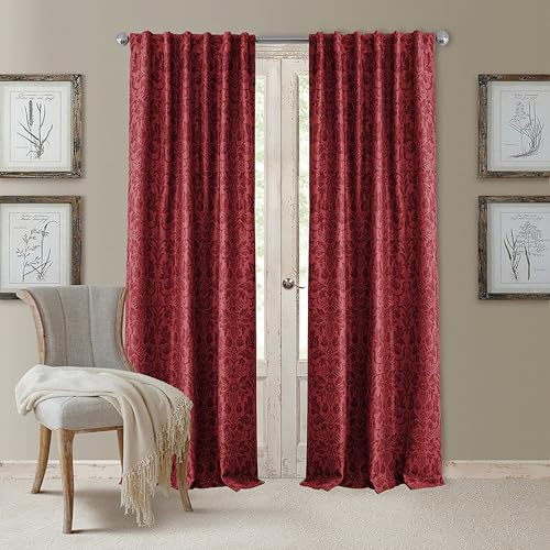 Elrene Antonia Verdunkelungsvorhang mit Stangentasche/Rücklasche, Textil, rot, W 52 x L 84 (1 Panels)