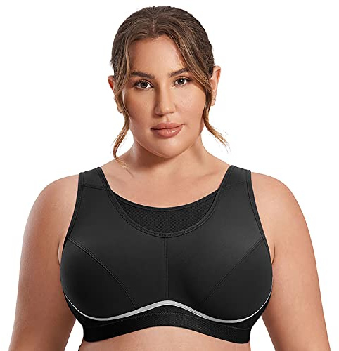 SYROKAN High Impact Sport-bh För Damer Plus Size Wirefree, Icke-vadderad Helfigursbehå Svart 95G