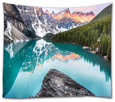 A.Monamour Wandteppiche Moraine Lake Türkisfarbenes Wassergebirge Mit Schnee Wald Bäume In Kanada Nationalpark Stoff Wandteppich Wandbehänge Für Schlafzimmer Wohnzimmer Schlafsäle 130X153 Cm