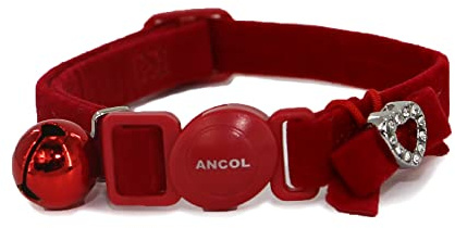Ancol Collare per gatti a forma di cuore in velluto extra morbido con cuore scintillante e fibbia staccabile, colore: rosso