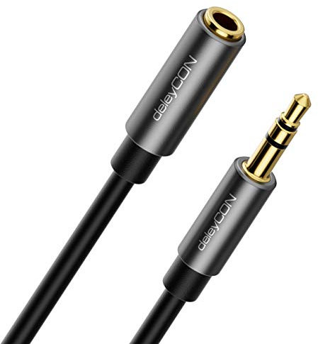 deleyCON 1m Klinke Audio Stereo AUX Kabel Verlängerungskabel 3,5mm Klinkenkabel Audiokabel Verlängerung Metallstecker Handy Smartphone Tablet Kopfhörer HiFi Receiver (Extra Dünn & Flexibel)