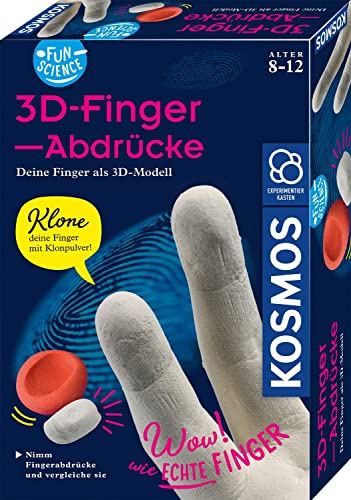 Kosmos Fun Science - 3D-Fingerabdrücke, 3D-Skulpturen selber Machen | Abdruck-Set für die eigenen Finger, mit Klon-Pulver und Gips, KOSMOS Experimentierset für Kinder ab 8 Jahre