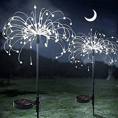 ZVO Luces Solares de Fuegos Artificiales, 2 Unidades 150 LED Luces Hadas Starburst, 2 modos Lámparas Solares para Jardín Impermeables para Jardín, Camino, Navidad, Césped, Boda (Blanco)