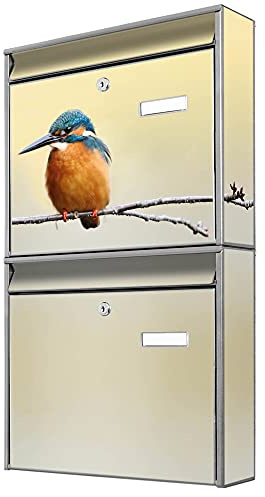 banjado Briefkastenanlage 2 Fach - 2 Briefkästen 36x64x10cm groß - Doppelbriefkasten Set - Namensschild, 2 Schlüssel, Montagematerial - Stahl verzinkt Silber - Motiv Pause