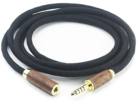 NewFantasia 4.4mm Male to 4.4mm Female Balanced Headphone Audio Adapter Cable Extension Cord 6N OCC Copper Single Crystal Silver Plated Wire Walnut Wood Shell 1.5meters/4.9ft