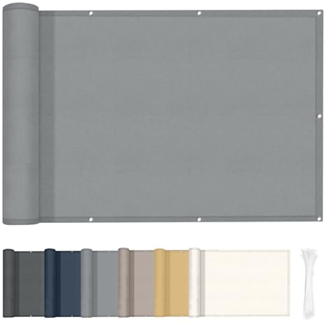 HENG FENG Balkon Sichtschutz 90x400cm, Balkonverkleidung für Blickschutz & Privatsphäre auf Terrasse & Garten, Wasserabweisend, Wetterfest, 95% UV-Schutz, 160g/㎡ PES inkl. Kabelbinder, Hellgrau