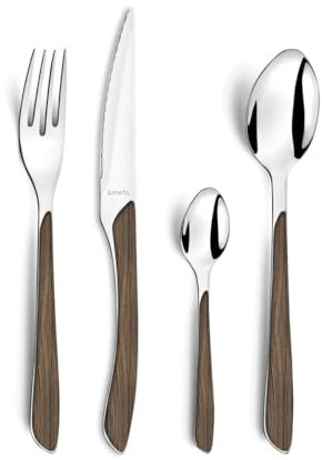 AMEFA - Ménagère 24 couverts de table pour 6 personnes - Eclat Nature - Acier inoxydable 18/0, Finition Brillante - Bois Foncé