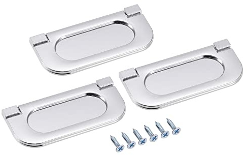 sourcing map Finger Flush Pull Handle 74x34x5mm Rectangle for Drawer Door Bright Silver 3pcs